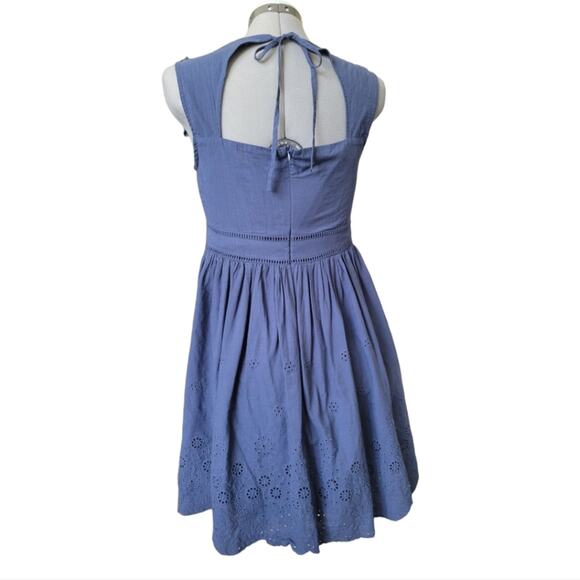 Altar'd State Ruffled Eyelet Dress Women’s Size M Open Back Scalloped Hem Blue - Picture 4 of 9